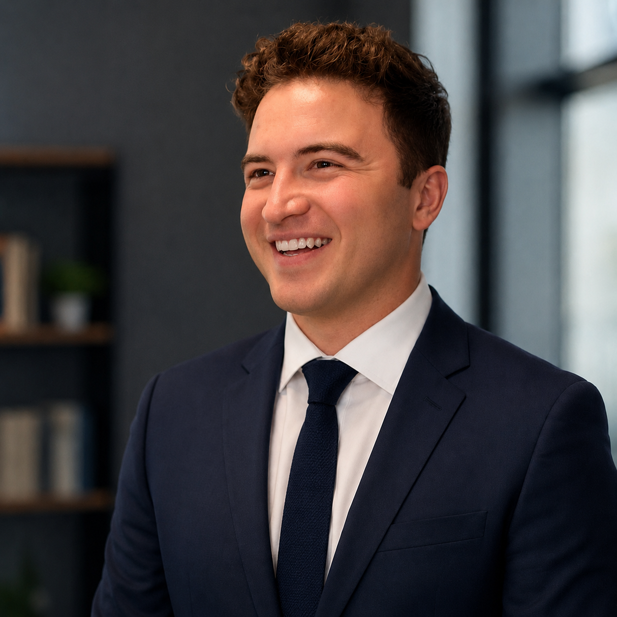 Nick Shapoff smiling in a navy suit